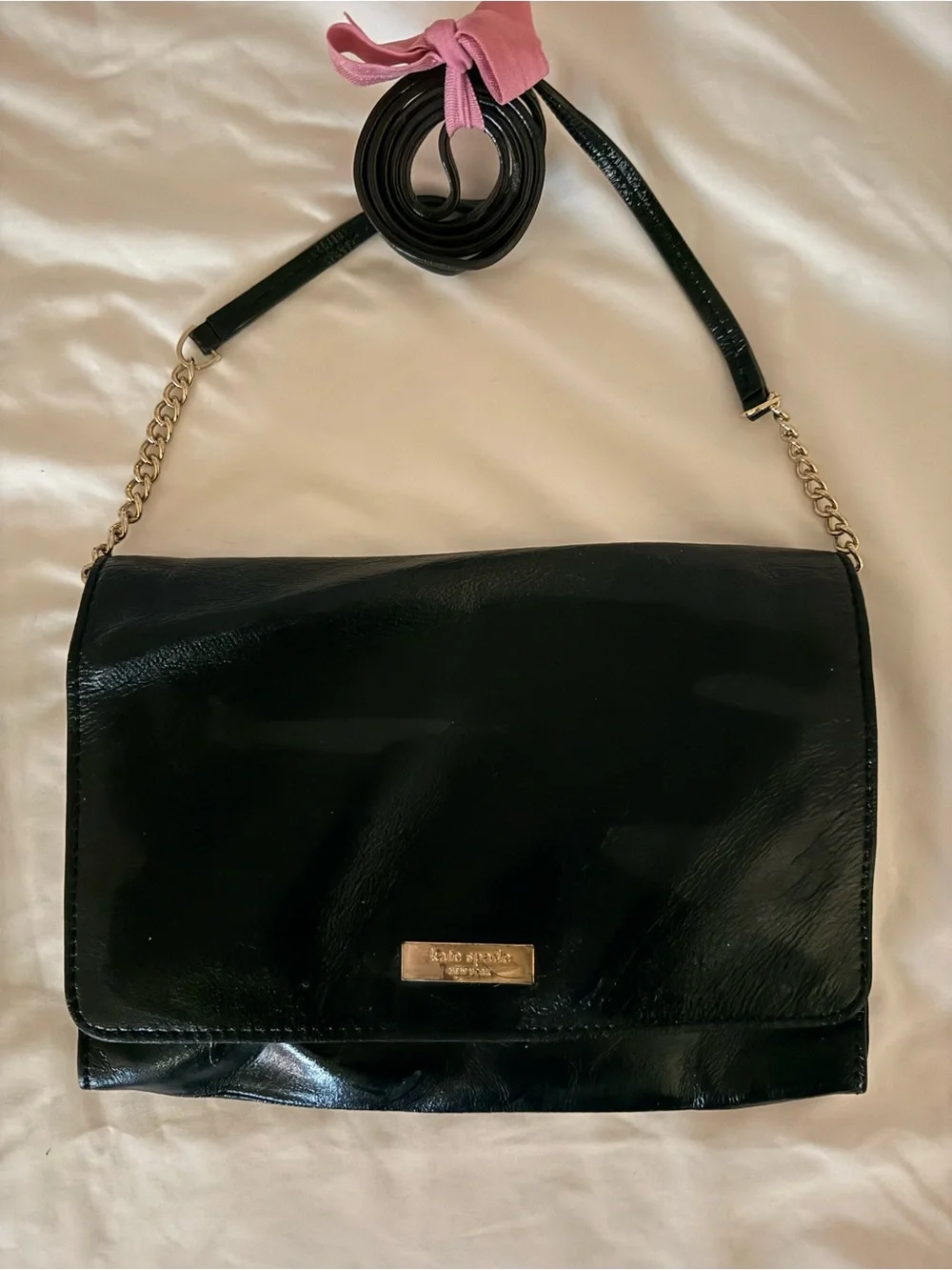 Kate Spade Black Leather Chain-Accent Crossbody Bag